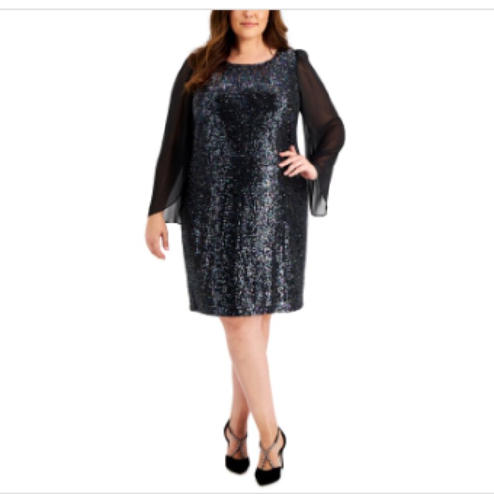 Connected Plus Size Rainbow Cape-Sleeve Sequin Shift Dress - Multi